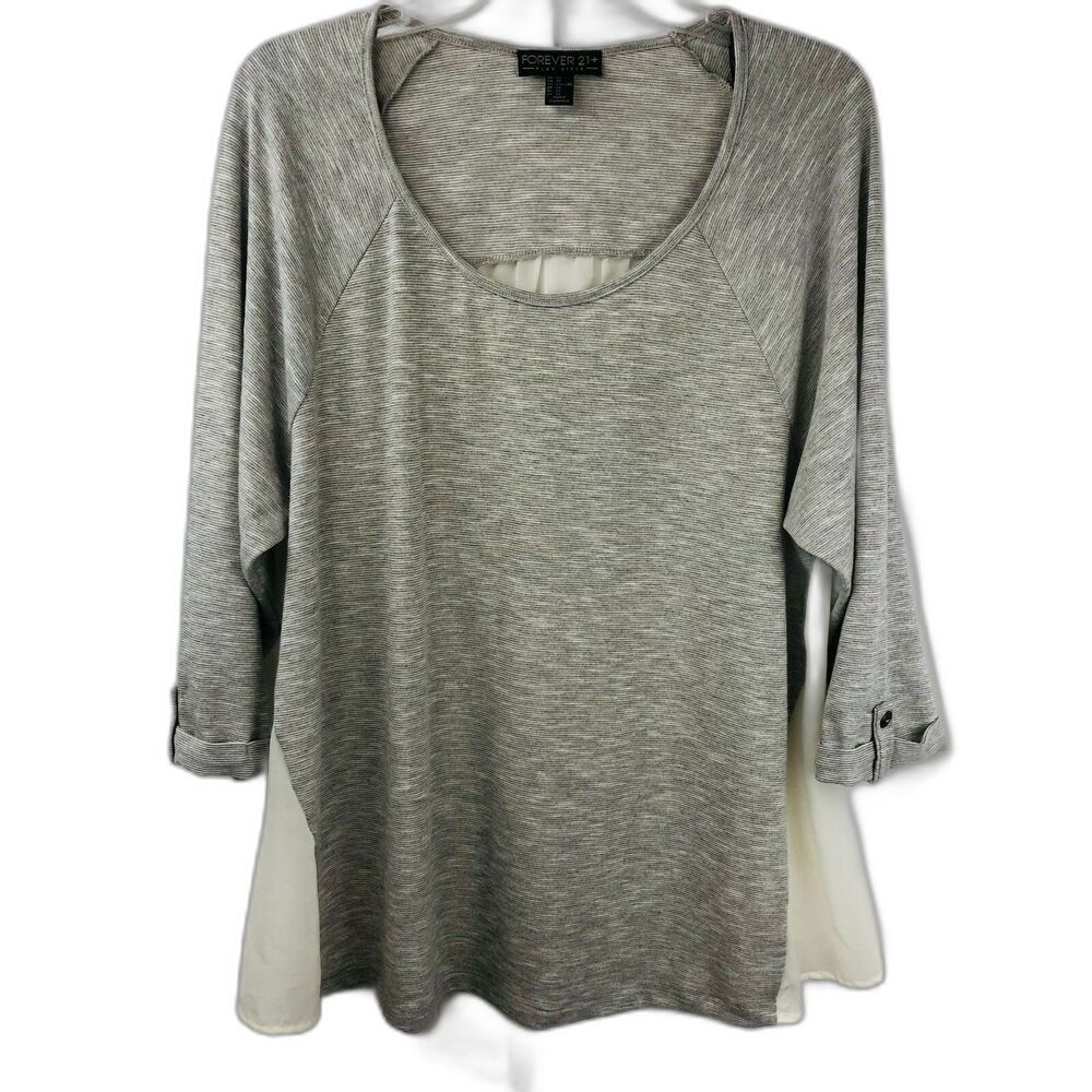 Forever 21 Plus Size 2X Womens Tunic Top 3/4 Sleeve Gray Flowy Sheer Back